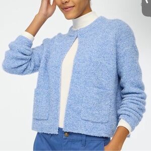 NWT J Crew Bouclé Lady Cardigan Sweater Heather Blue Med Open Front Wool Blend